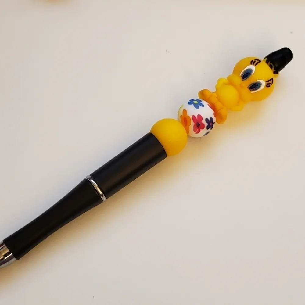 Handmade Tweety Bird Beaded Silicone Focal Bead Pen